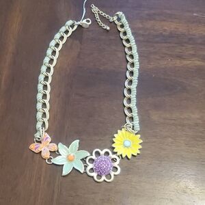 Lia Sophia Statement Necklace – Floral & Butterfly Charm – Gold Tone – Adjustabl